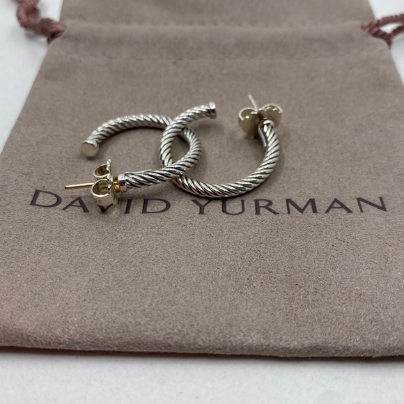 David Yurman  Silver Cable Hoop Earrings1" - Picture 2 of 7